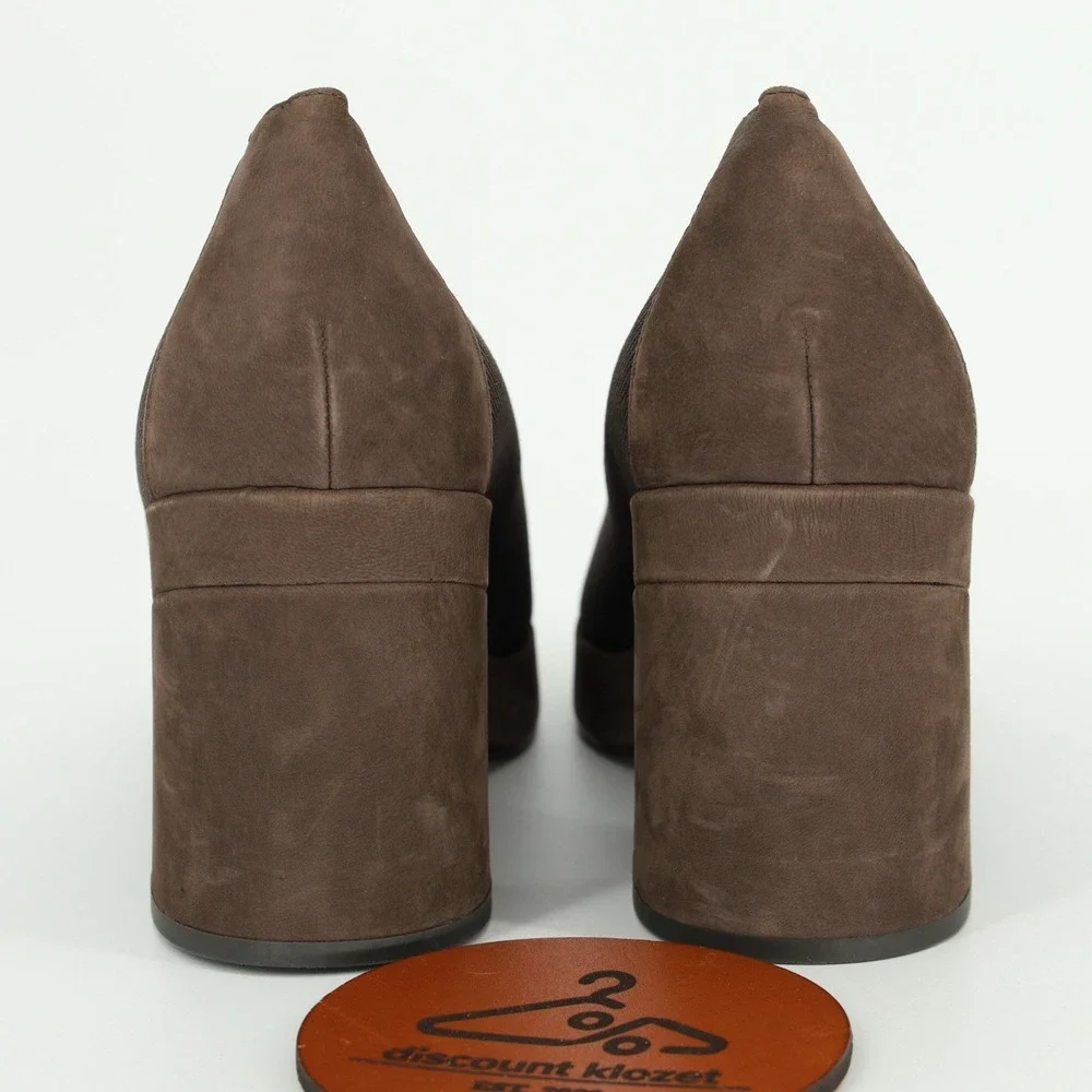 Eileen Fisher Signy Size 11 Stretch Pump Heel Chunky Block Heel‎ Brown Leather